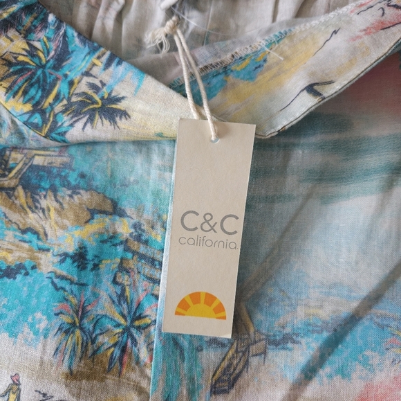 NWT C&C California Tropical Print Linen Pants - Picture 6 of 8